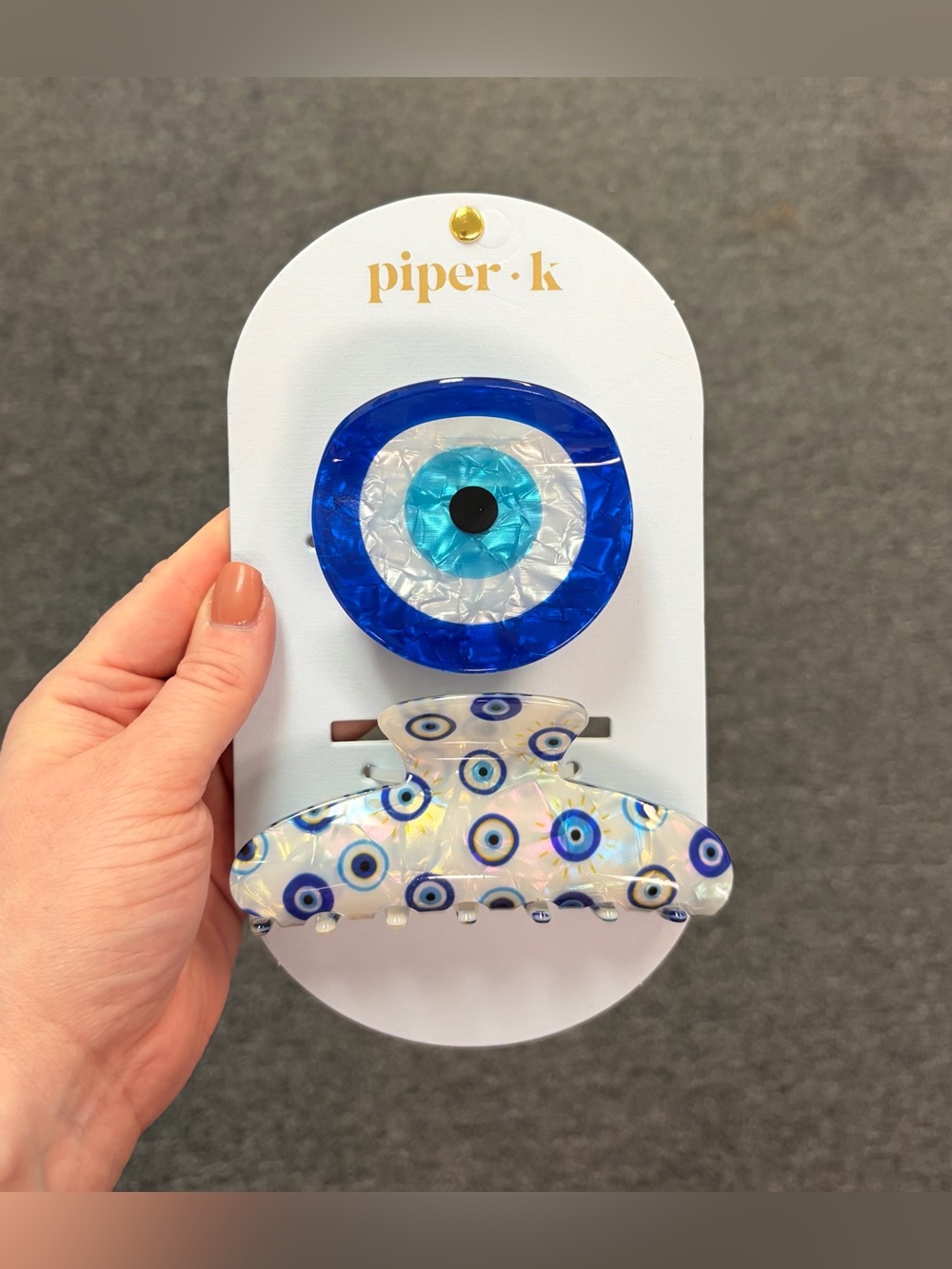 Piper K Blue Evil Eye Hair Clip Set - Blue & White